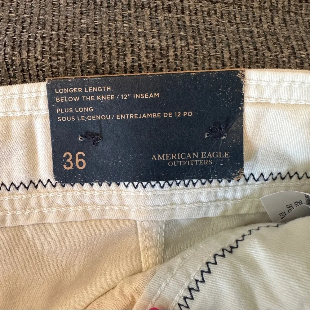 American Eagle Outfitters Casual Long Length 12” Inseam Cargo Short Cream 36 NWT - Picture 4 of 6